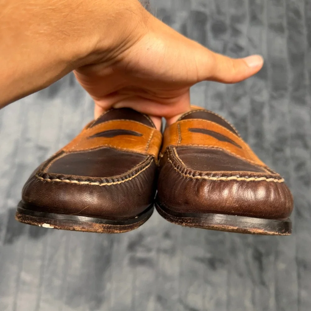 Cole Haan Pinch Sewn Penny Loafers Mens 9 Dark Brown Tan Leather Grand.OS C14473